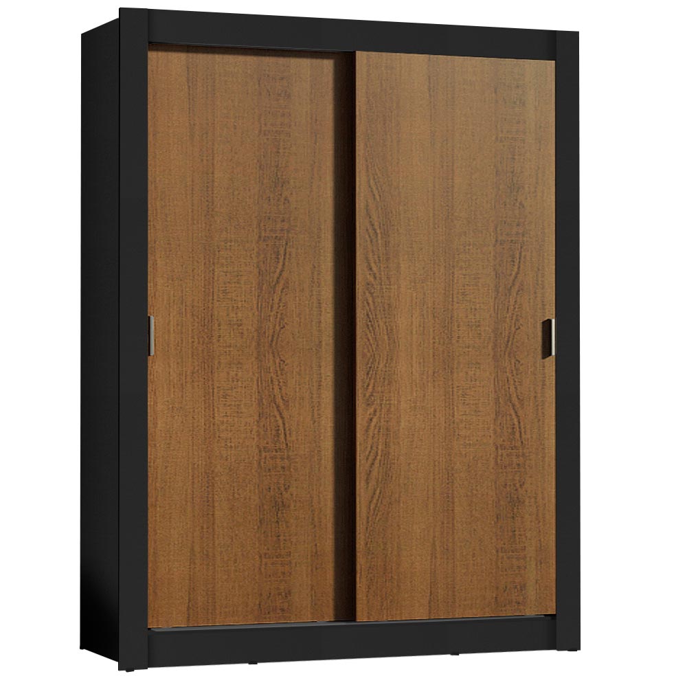 Guarda-Roupa Solteiro Madesa Denver 2 Portas de Correr Preto/Rustic