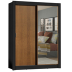 Guarda-Roupa Solteiro Madesa Denver 2 Portas de Correr com Espelho Preto/Rustic