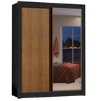 Guarda-Roupa Solteiro Madesa Dallas 2 Portas de Correr com Espelho 2 Gavetas Preto/Rustic