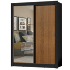 Guarda-Roupa Solteiro Madesa Dallas Plus 2 Portas de Correr com Espelho 4 Gavetas Preto/Rustic