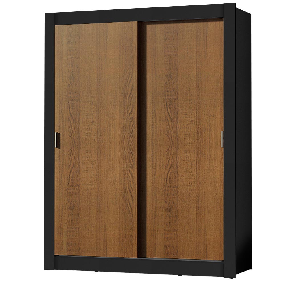 Guarda-Roupa Solteiro Madesa Dallas Plus 2 Portas de Correr 4 Gavetas Preto/Rustic