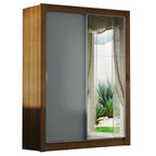 Guarda-Roupa Solteiro Madesa Denver 2 Portas de Correr com Espelho Rustic/Cinza