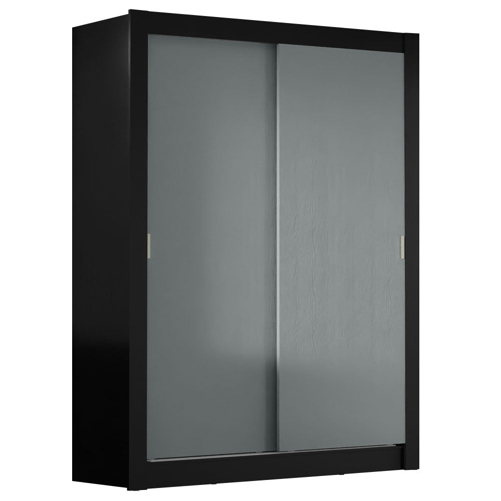 Guarda-Roupa Solteiro Madesa Denver 2 Portas de Correr Preto/Cinza