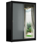 Guarda-Roupa Solteiro Madesa Denver 2 Portas de Correr com Espelho Preto/Cinza