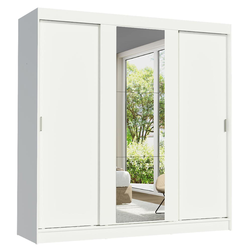 Guarda-Roupa Casal 3 Portas de Correr com Espelho Branco Madesa Reno