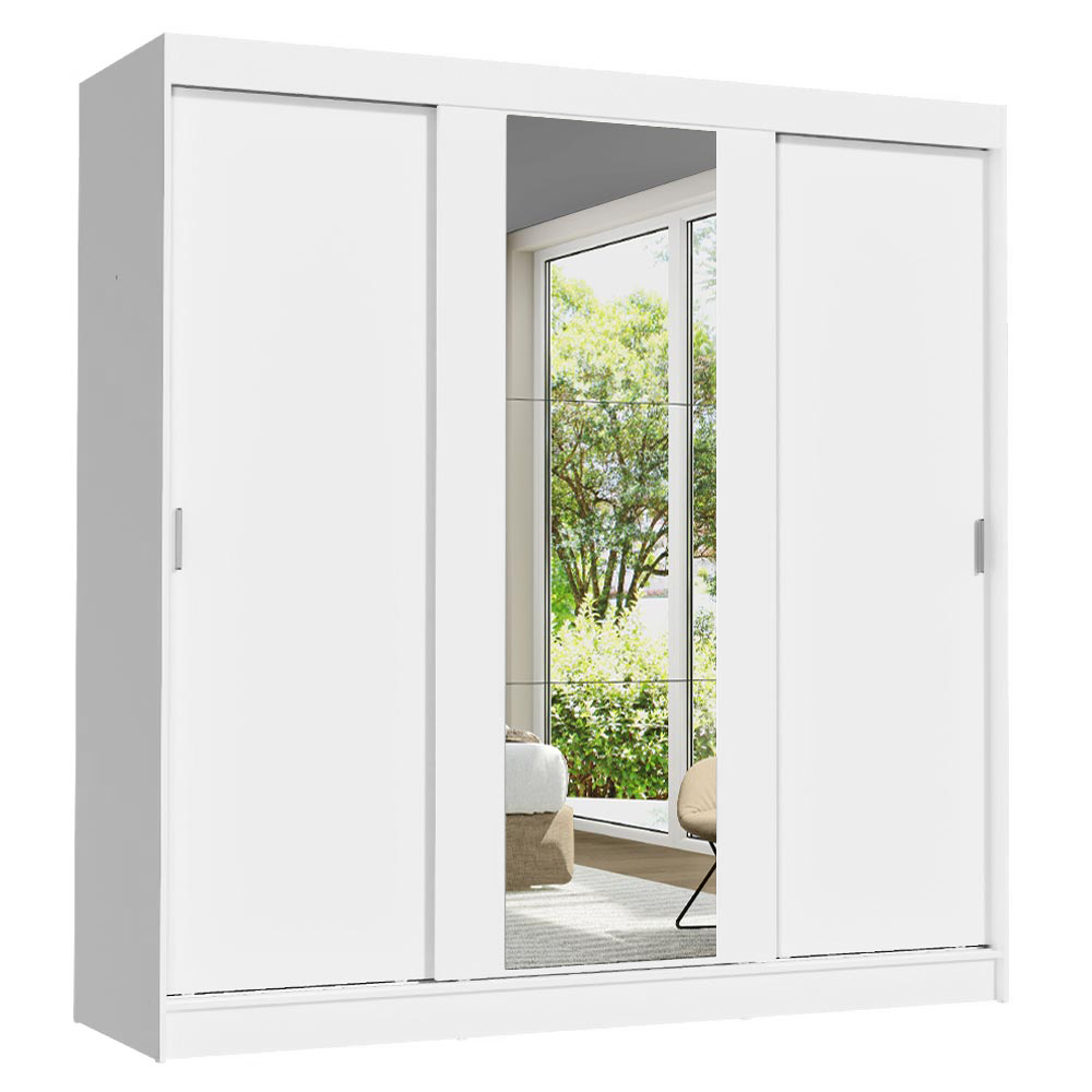 Guarda-Roupa Casal 3 Portas de Correr com Espelho Branco Madesa Reno