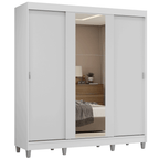 Guarda-Roupa Casal com Pés 3 Portas de Correr com Espelho Branco Reno Madesa