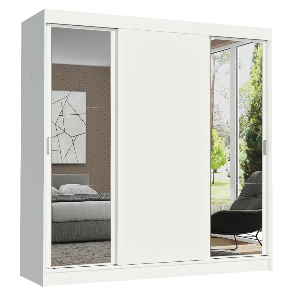 Guarda-Roupa Casal Madesa Reno 3 Portas de Correr com Espelhos Branco