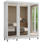 Guarda-Roupa Casal com Pés 3 Portas de Correr de Espelho Branco Reno Madesa