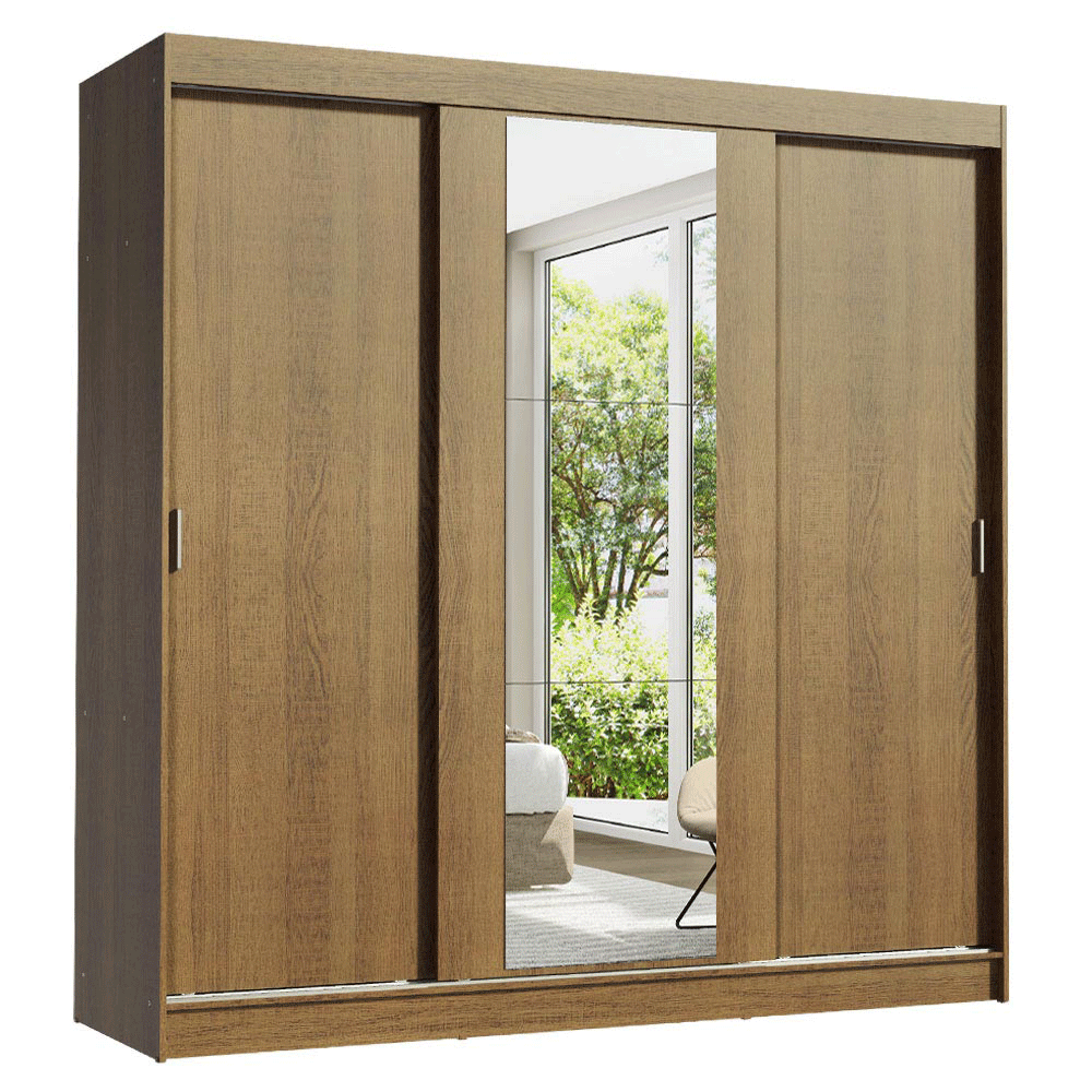 Guarda-Roupa Casal 3 Portas de Correr com Espelho Rustic Madesa Reno