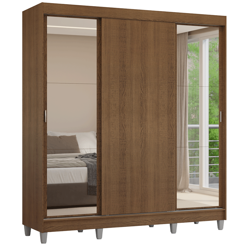Guarda-Roupa Casal com Pés 3 Portas de Correr com Espelhos Rustic Reno Madesa