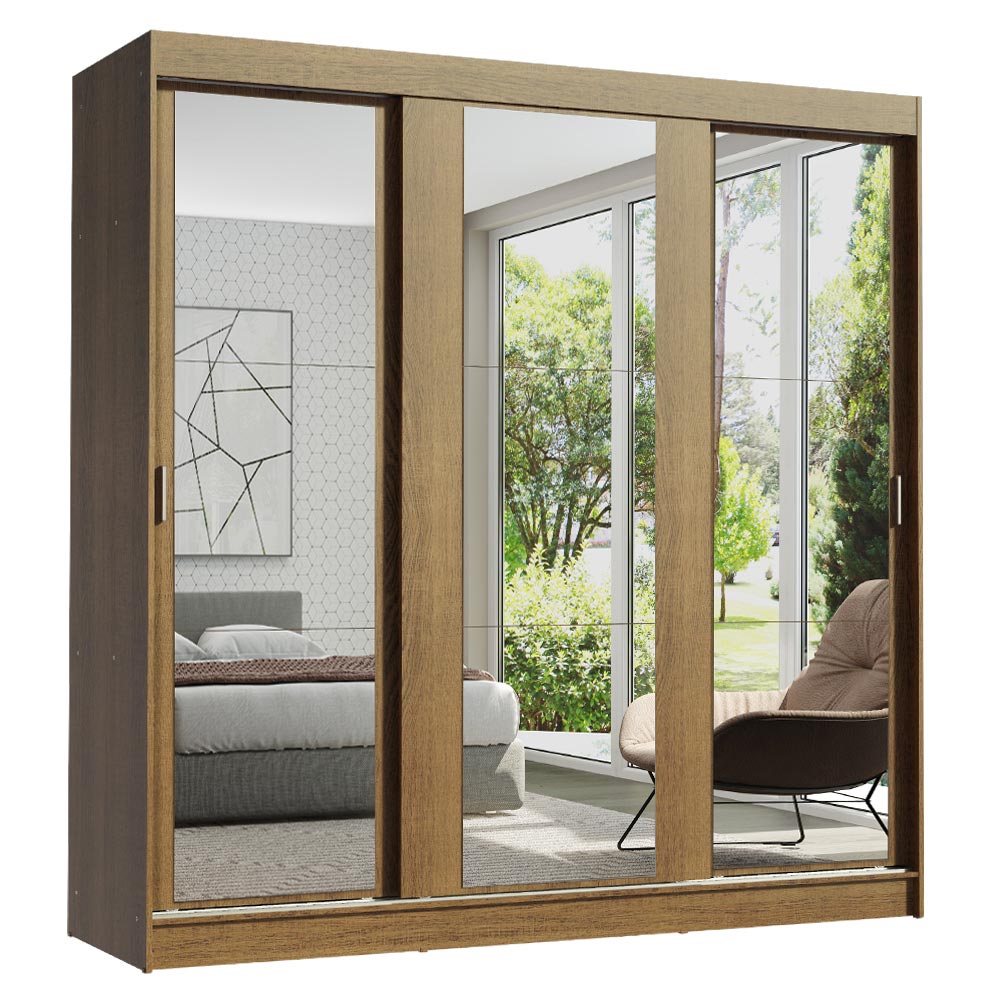 Guarda-Roupa Casal Madesa Reno 3 Portas de Correr de Espelho Rustic