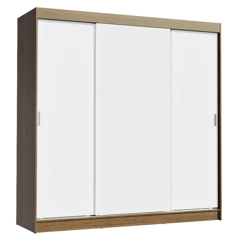 Guarda-Roupa Casal Madesa Reno 3 Portas de Correr Rustic/Branco
