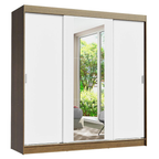 Guarda-Roupa Casal 3 Portas de Correr com Espelho Rustic/Branco Madesa Reno