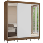 Guarda-Roupa Casal com Pés 3 Portas de Correr com Espelhos Rustic/Branco Reno Madesa
