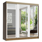 Guarda-Roupa Casal Madesa Reno 3 Portas de Correr de Espelho Rustic/Branco