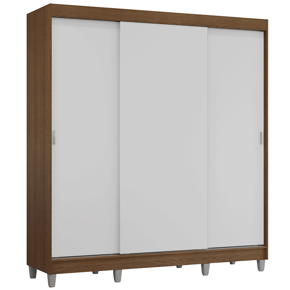 Guarda-Roupa Casal com Pés 3 Portas de Correr Rustic/Branco Reno Madesa