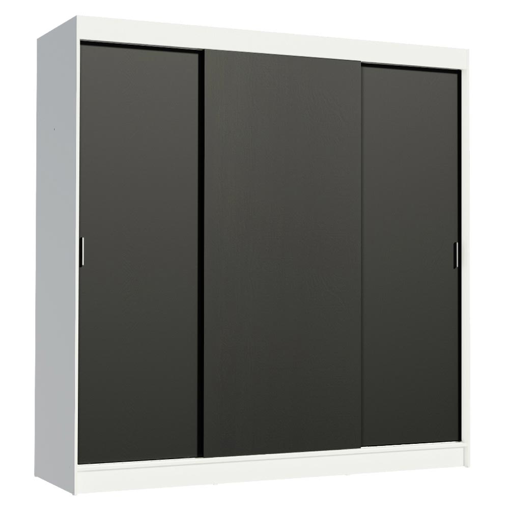 Guarda-Roupa Casal Madesa Reno 3 Portas de Correr Branco/Preto