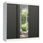 Guarda-Roupa Casal Madesa Reno 3 Portas de Correr com Espelho Branco/Preto