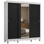 Guarda-Roupa Casal com Pés 3 Portas de Correr com Espelho Branco/Preto Reno Madesa