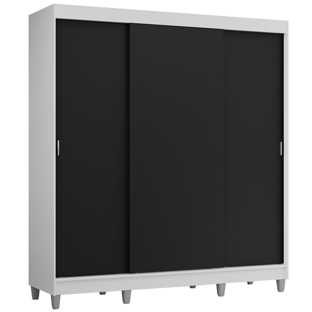 Guarda-Roupa Casal com Pés 3 Portas de Correr Branco/Preto Reno Madesa