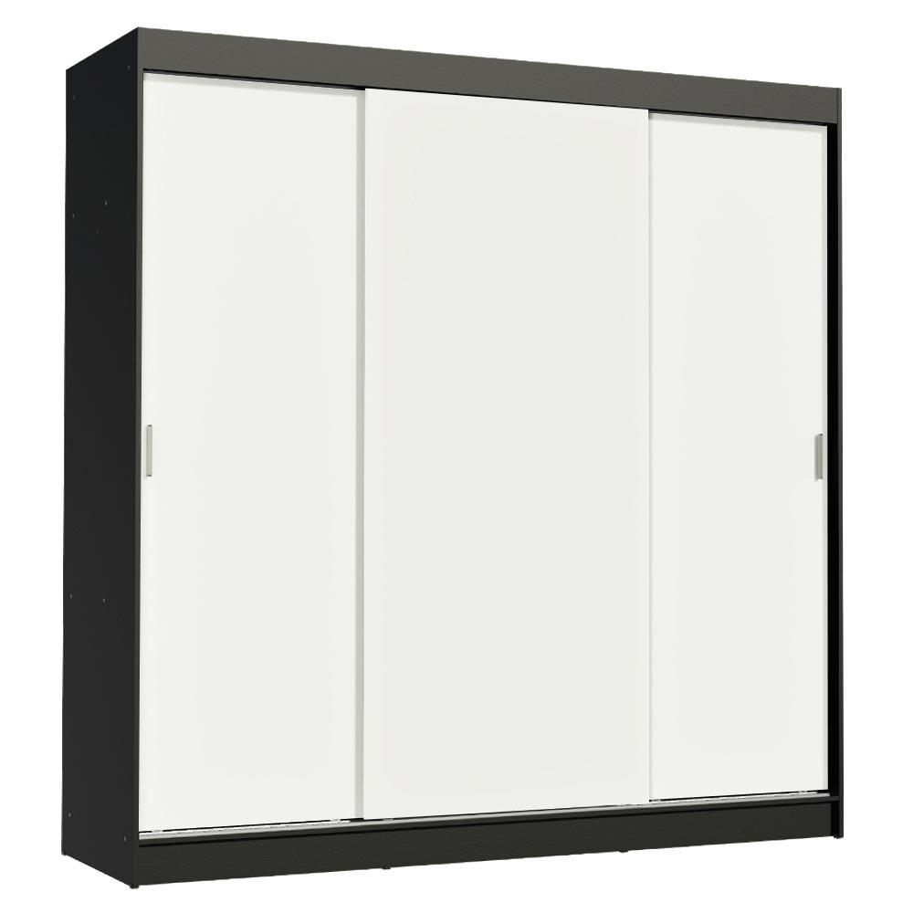 Guarda-Roupa Casal Madesa Reno 3 Portas de Correr Preto/Branco