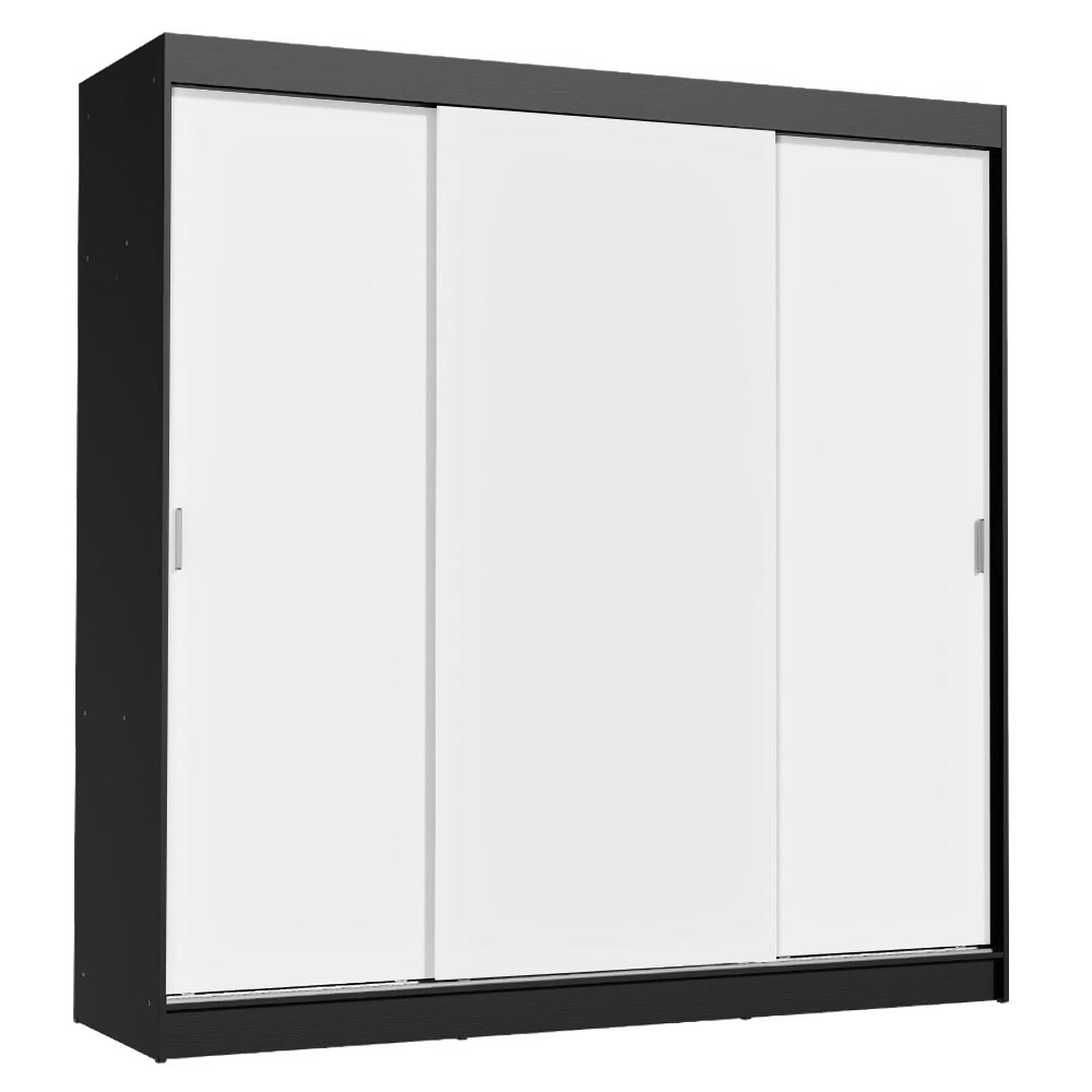 Guarda-Roupa Casal Madesa Reno 3 Portas de Correr Preto/Branco