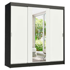 Guarda-Roupa Casal Madesa Reno 3 Portas de Correr com Espelho Preto/Branco