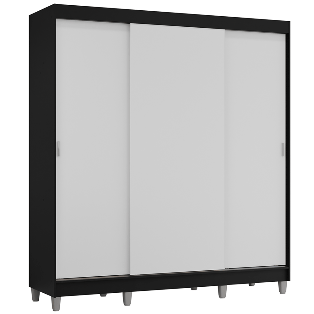 Guarda-Roupa Casal com Pés 3 Portas de Correr Preto/Branco Reno Madesa