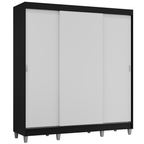 Guarda-Roupa Casal com Pés 3 Portas de Correr Preto/Branco Reno Madesa