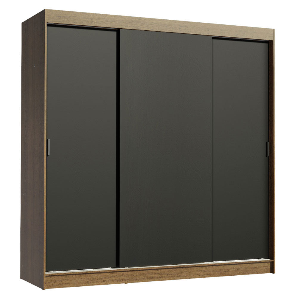 Guarda-Roupa Casal Madesa Reno 3 Portas de Correr Rustic/Preto