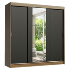 Guarda-Roupa Casal 3 Portas de Correr com Espelho Rustic/Preto Madesa Reno