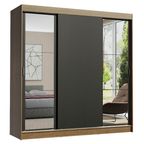Guarda-Roupa Casal Madesa Reno 3 Portas de Correr com Espelhos Rustic/Preto