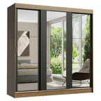 Guarda-Roupa Casal Madesa Reno 3 Portas de Correr de Espelho Rustic/Preto