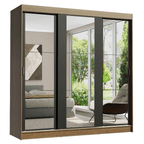 Guarda-Roupa Casal Madesa Reno 3 Portas de Correr de Espelho Rustic/Preto
