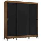 Guarda-Roupa Casal com Pés 3 Portas de Correr Rustic/Preto Reno Madesa