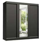 Guarda-Roupa Casal 3 Portas de Correr com Espelho Preto Madesa Reno