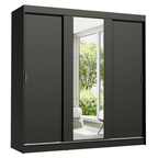 Guarda-Roupa Casal 3 Portas de Correr com Espelho Preto Madesa Reno