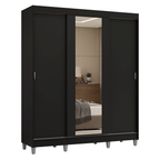 Guarda-Roupa Casal com Pés 3 Portas de Correr com Espelho Preto Reno Madesa