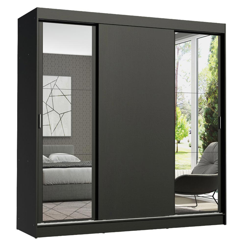 Guarda-Roupa Casal Madesa Reno 3 Portas de Correr com Espelhos Preto