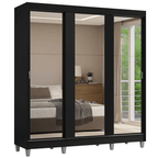 Guarda-Roupa Casal com Pés 3 Portas de Correr de Espelho Preto Reno Madesa