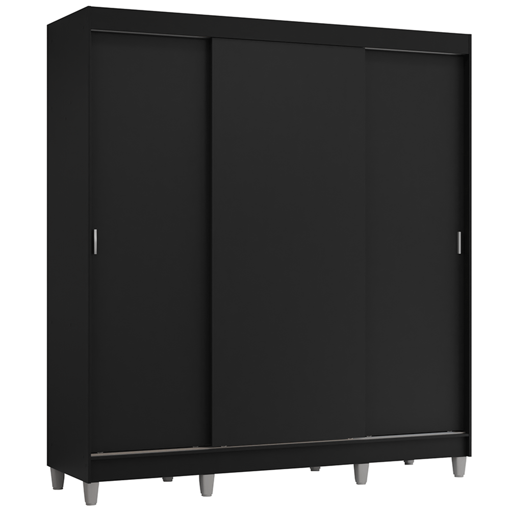 Guarda-Roupa Casal com Pés 3 Portas de Correr Preto Reno Madesa
