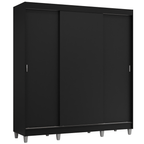 Guarda-Roupa Casal com Pés 3 Portas de Correr Preto Reno Madesa