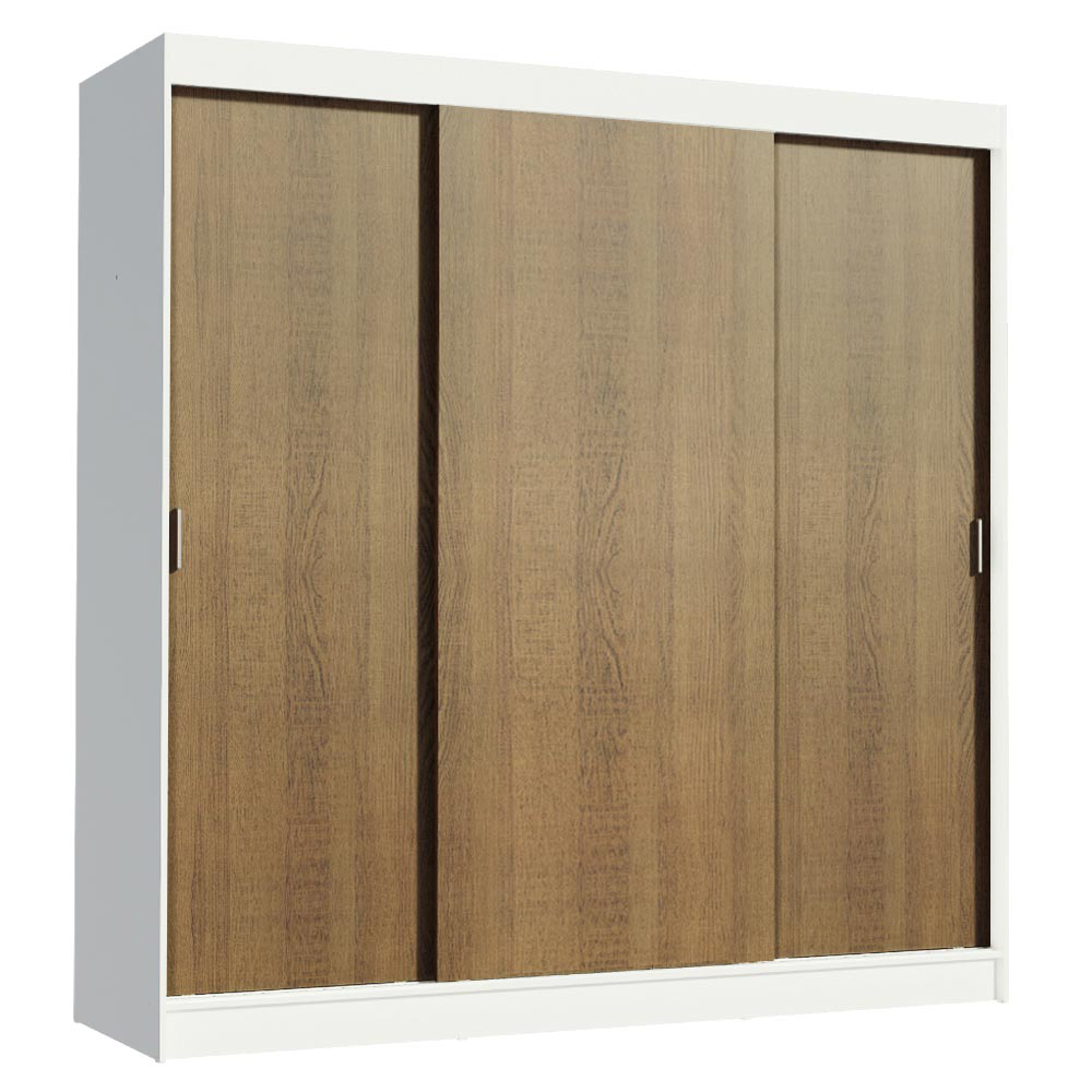 Guarda-Roupa Casal Madesa Reno 3 Portas de Correr Branco/Rustic
