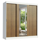 Guarda-Roupa Casal Madesa Reno 3 Portas de Correr com Espelho Branco/Rustic