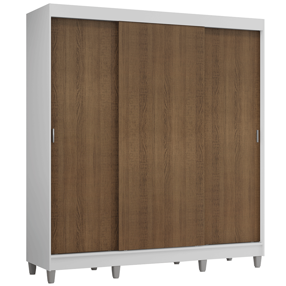 Guarda-Roupa Casal com Pés 3 Portas de Correr Branco/Rustic Reno Madesa