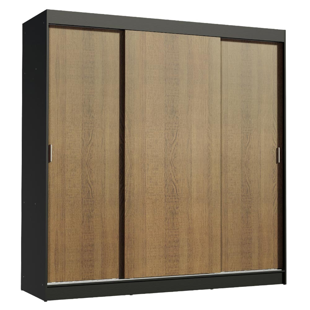 Guarda-Roupa Casal Madesa Reno 3 Portas de Correr  Preto/Rustic