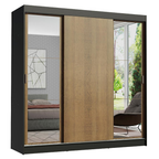 Guarda-Roupa Casal Madesa Reno 3 Portas de Correr com Espelhos Preto/Rustic