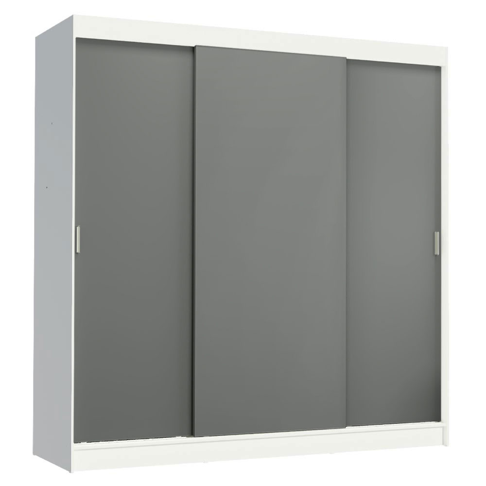 Guarda-Roupa Casal Madesa Reno 3 Portas de Correr Branco/Cinza