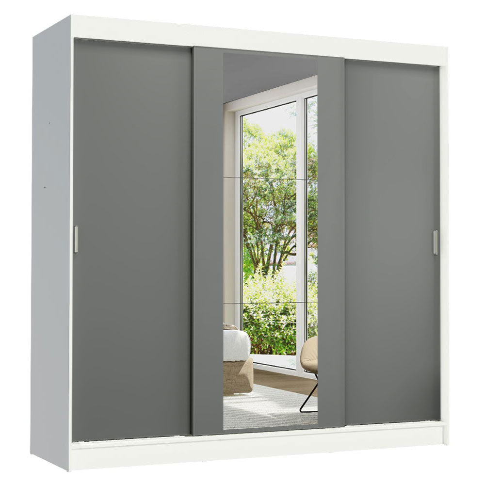 Guarda-Roupa Casal Madesa Reno 3 Portas de Correr com Espelho Branco/Cinza
